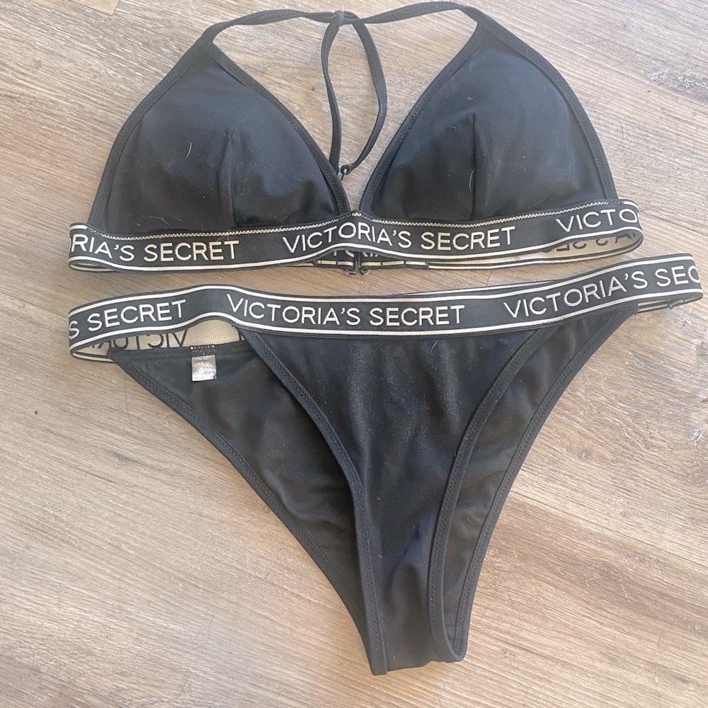 VICTORIA’S SECRET Black Logo Bikini Swimsuit Size S